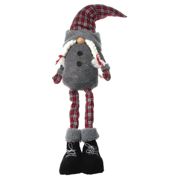 MeraVic Expandable Gnome Gray Red Plaid 21" to 25" Standing Home Decor Braids - Picture 3 of 3